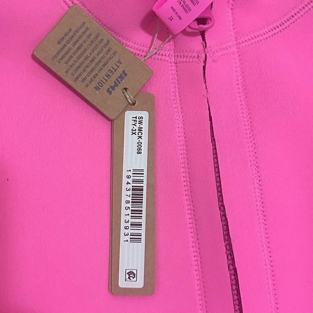 NWT SKIMS Sport Swim Scuba Mock Neck Zip Swim Top In Taffy Pink